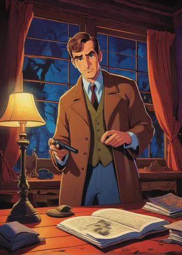 investigator,detective,attorney,game illustration,night administrator,clue and white,businessman,man with a computer,librarian,inspector,holmes,sci fiction illustration,author,butler,secretary,lawyer,business man,tutor,sherlock holmes,spy visual,Illustration,Children,Children 01