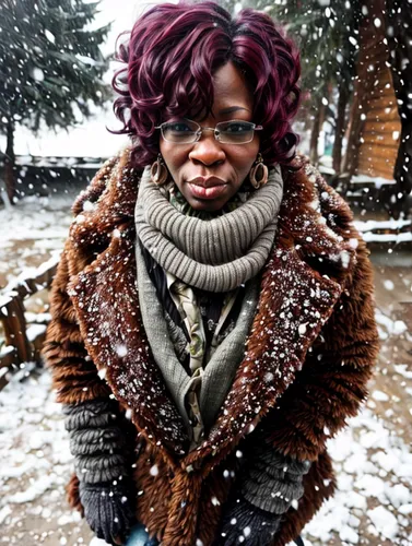 eskimo,in the snow,african american woman,the snow queen,snowy,snow cherry,cold winter weather,hushpuppy,winters,winter time,cold weather,winter cherry,purple chestnut,winterblueher,snowing,wintry,winter mood,snow angel,winter,mauve