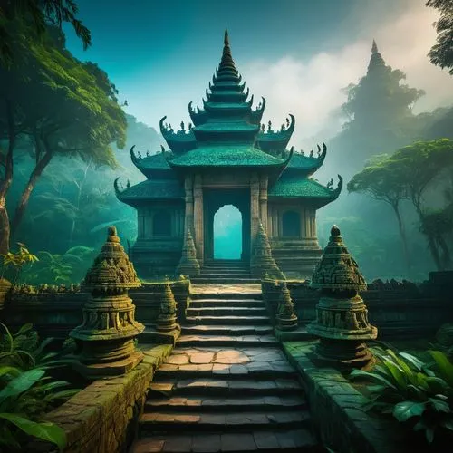 thai temple,buddhist temple complex thailand,cambodia,shambhala,temples,white temple,khmer,buddhist temple,sanctum,asian architecture,the mystical path,cartoon video game background,tailandia,southeast asia,background design,phuntsok,vietnam,3d background,full hd wallpaper,ancient city,Illustration,American Style,American Style 12