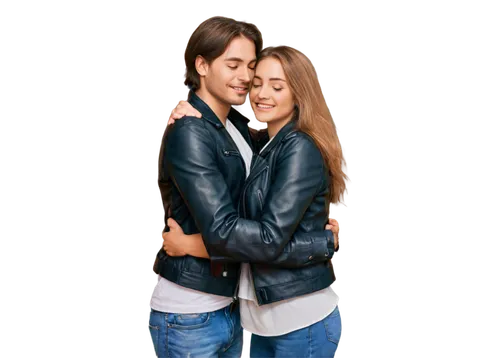 Couple, hugging, embracing, romantic, love, tender, warm, intimate, soft focus, shallow depth of field, warm lighting, gentle facial expression, closed eyes, sweet smile, gentle hair, casual wear, jea