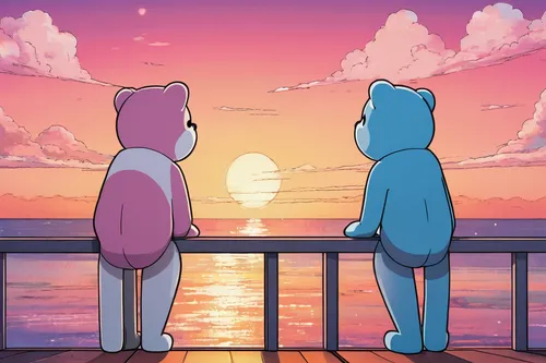 sunset,romantic night,sunsets,romantic meeting,daybreak,honeymoon,would a background,two friends,together,summer evening,couple silhouette,the sun has set,aesthetic,hold hands,osomatsu,cute cartoon image,heart background,sunrise,dusk background,pink dawn,Illustration,Japanese style,Japanese Style 04