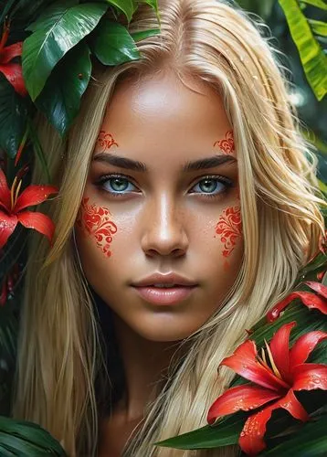 tropical floral background,polynesian girl,girl in flowers,tahitian,polynesian,beautiful girl with flowers,tropical bloom,tropical flowers,flowers png,moana,amazonian,flower background,floral background,tiger lily,exotic flower,poinsettia,natural cosmetics,faery,natural cosmetic,red skin,Conceptual Art,Fantasy,Fantasy 12