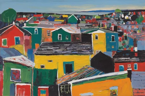 nubble,row houses,newfoundland,row of houses,quebec,carol colman,yellowknife,saint john,roumbaler,townscape,houses,frontenac,bar harbor,colorful city,aurora village,blocks of houses,cottages,caquelon,suburbs,vermont,Art,Artistic Painting,Artistic Painting 23