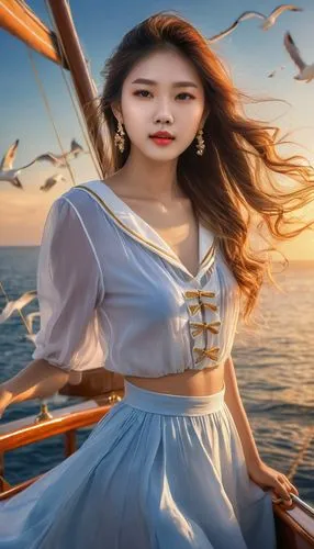 girl on the boat,the sea maid,solar,seafaring,sea sailing ship,sailing ship,at sea,sailing,hyang,fantasy picture,yachtswoman,hadrianic,hanqiong,sailing saw,nautical star,sailing boat,beach background,windsong,jianyin,chengjie,Photography,General,Natural