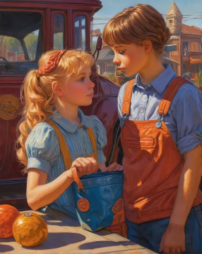 vintage boy and girl,little boy and girl,young couple,boy and girl,girl and boy outdoor,vintage children,girl picking apples,girl with bread-and-butter,painting eggs,children,oil painting,painting easter egg,clementines,painting technique,children studying,children's hands,children learning,childs,children girls,tangerines,Illustration,Realistic Fantasy,Realistic Fantasy 03