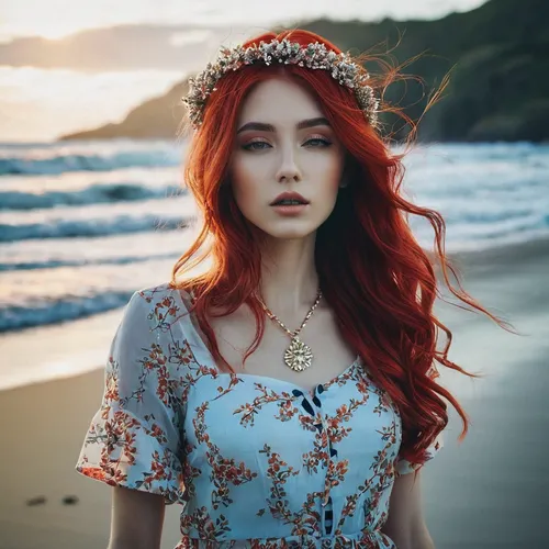 beautiful girl with flowers,flower crown,ariel,celtic woman,redhead doll,redhair,red-haired,boho,romantic look,little mermaid,fairy queen,mermaid,red head,vintage floral,the sea maid,summer crown,red hair,redheads,celtic queen,enchanting,Photography,Artistic Photography,Artistic Photography 12