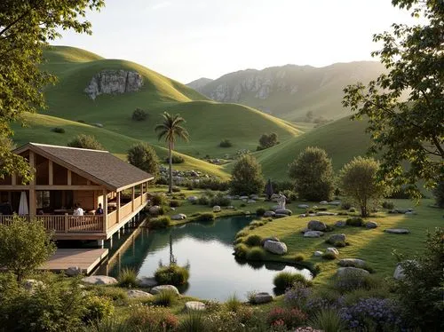 hobbiton,shire,rivendell,idyllic,home landscape,green landscape,green meadow,fantasy landscape,alpine pastures,nargothrond,alpine village,render,hobbit,idyll,3d rendering,green valley,grindelwald,meadow landscape,switzerland,house in the mountains