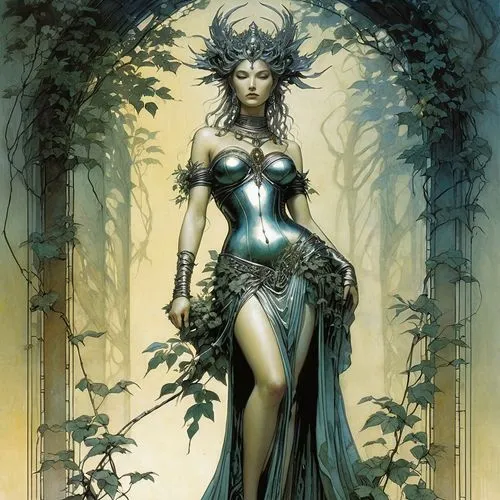 dryad,enchantress,the enchantress,dryads,sorceress,faerie,Illustration,Paper based,Paper Based 19