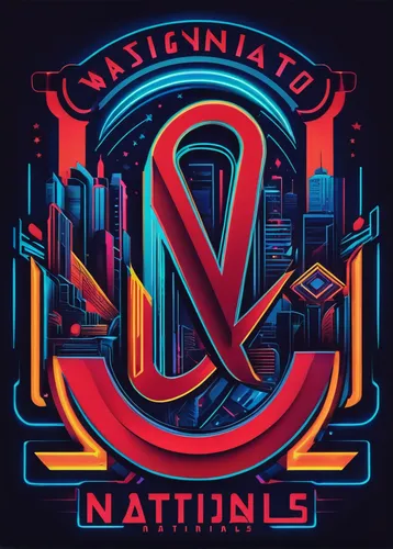 Create a futuristic Washington Nationals logo with neon colors.,nn1,nations,national,national emblem,nation,national monument,continental,antennas,nda1,orchestra division,80's design,first nation,nica