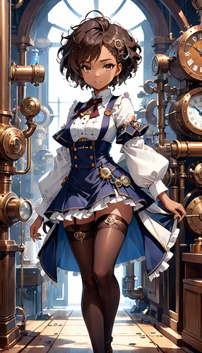 fantasy miniature painting art of a beautiful lady in and stockings, in the style of steampunk, afro-caribbean influence, science academia, dark white and light brown and ,kantai collection sailor,adm