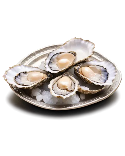 Oysters, opened shells, succulent flesh, pearl inside, half-shell, silver plate, gourmet food, fine dining, restaurant setting, soft focus, shallow depth of field, warm lighting, cinematic composition