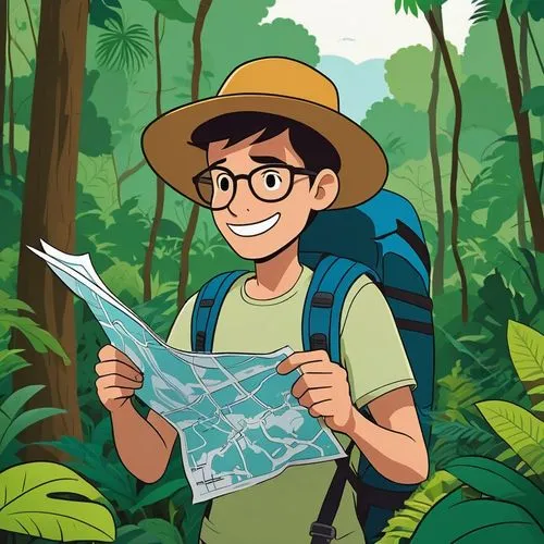 jungle leaf,ecotourist,dipper,dilton,cartoon forest,letterboxing,explorer,paleontologist,paleobotany,paleobotanist,guide book,adventurer,palaeontologist,explorers,ecologist,venturer,expeditions,ecotourism,herpetologist,to explore,Illustration,Children,Children 02