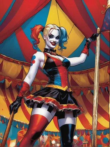 circus tent,circus,harley quinn,circus show,circus animal,carnival tent,big top,ringmaster,marionette,neon carnival brasil,rodeo clown,queen of hearts,harley,cirque,harlequin,circus aerial hoop,circus stage,horror clown,great as a stilt performer,fairground,Illustration,American Style,American Style 08