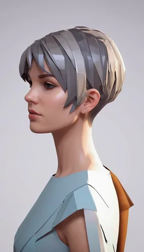 violet head elf,pixie cut,pixie-bob,cosmetic,tiber riven,semi-profile,3d model,asymmetric cut,natural cosmetic,half profile,custom portrait,vector girl,updo,artemis,head woman,profile,maya,vanessa (butterfly),pompadour,bowl cut,Unique,3D,Low Poly