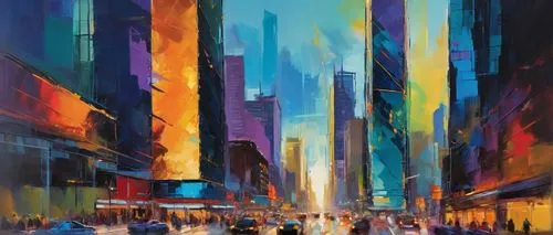 colorful city,cityscape,metropolis,cityzen,skyscrapers,world digital painting,coruscant,time square,cityscapes,urban,colorful light,kaleidoscape,urbanworld,kinkade,city scape,esb,city lights,times square,cybercity,the city,Conceptual Art,Oil color,Oil Color 20