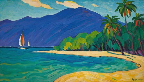 beach landscape,molokai,napali coast,napali,kalua,coastal landscape,waikiki beach,tahiti,kauai,sailboats,mahé,landscape with sea,tropical sea,boat landscape,south pacific,palm pasture,sailboat,maui,tropical beach,blue hawaii,Art,Artistic Painting,Artistic Painting 36