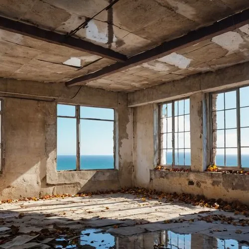 gunkanjima,abandoned room,abandoned place,abandono,abandoned places,window with sea view,Photography,General,Realistic