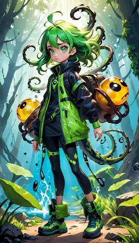 marie leaf,patrol,forest clover,medusa gorgon,dryad,green aurora,wakame,poisonous,chlorophyll,medusa,seaweed,emerald,navi,summoner,poisonous plant,adventurer,lime,green,kelp,forest mushroom,Anime,Anime,Cartoon