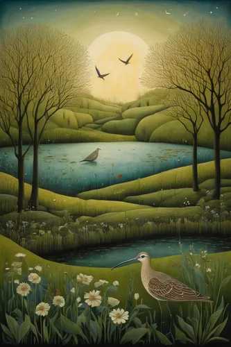 carol colman,spring equinox,bird painting,meadow bird,migratory birds,songbirds,meadow landscape,mirror in the meadow,bird migration,hare field,hares,carol m highsmith,cloves schwindl inge,spring meadow,swan lake,birds singing,migratory bird,spring bird,rabbits and hares,constellation swan,Illustration,Abstract Fantasy,Abstract Fantasy 09