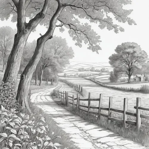 rural landscape,hedgerows,country road,farm landscape,hedgerow,countrysides,Illustration,Black and White,Black and White 27