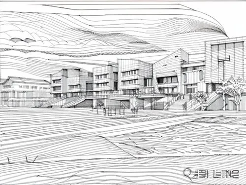 mono-line line art,hashima,house drawing,sheet drawing,wireframe graphics,line drawing,kirrarchitecture,orthographic,pen drawing,landscape plan,arq,mono line art,japanese wave paper,dunes house,techni