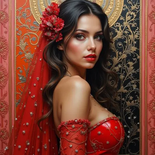 flamenca,habanera,romantic portrait,fantasy portrait,lady in red,red gown,man in red dress,gitana,viveros,portrait background,bohemian art,inamorata,liliana,valentina,fantasy art,indian bride,boho art,rojos,esmeralda,flamenco