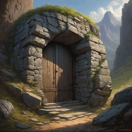 stone gate,threshhold,mountain settlement,the threshold of the house,druid stone,ancient house,nargothrond,arenanet,ceridwen,karakas,the door,fairy door,doorway,turiel,wooden door,macdougalls,stronghold,peter-pavel's fortress,hrab,gravgaard,Conceptual Art,Fantasy,Fantasy 13