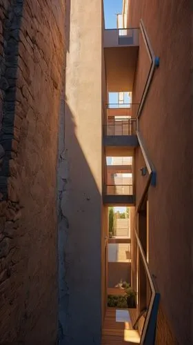 block balcony,balconies,riad,3d rendering,corten steel,daylighting,archidaily,terraced,townhouses,narrow street,cubic house,karnak,sand-lime brick,jewelry（architecture）,an apartment,kirrarchitecture,d