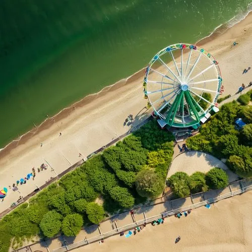 navy pier,sopot,aerial view of beach,indiana dunes state park,grand haven,coney island,federsee pier,aerial view umbrella,mamaia,ferris wheel,olympiapark,walnut beach,seaside resort,dji spark,lake michigan,aerial photography,usedom,overhead shot,balaton,tilt shift,Photography,General,Natural