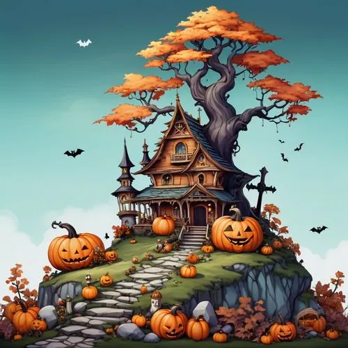 halloween background,witch's house,witch house,halloween wallpaper,halloween scene,halloween illustration,Illustration,Abstract Fantasy,Abstract Fantasy 11