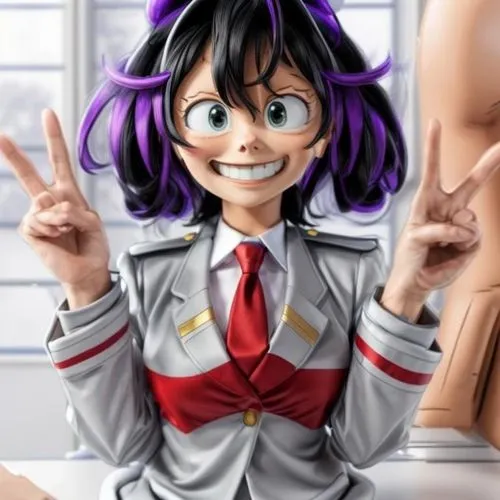 my hero academia,anime 3d,kotobukiya,killer smile,noodle image,2d,she,yukio,grin,waving hello,fuki,nico,a girl's smile,jin deui,mc,peace sign,kawaii,a smile,naginatajutsu,manga