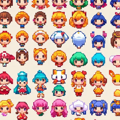 game characters,pixel cells,facebook pixel,pixels,japanese icons,pixel art,characters,pixel,people characters,8bit,hairstyles,pixel cube,rainbow color palette,pixaba,macaron pattern,redheads,crown icons,multicolor faces,baby icons,game character,Illustration,Japanese style,Japanese Style 02