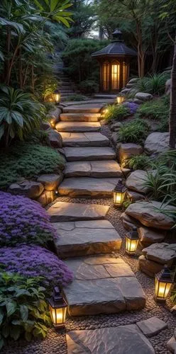 landscape lighting,landscape designers sydney,landscape design sydney,japanese zen garden,garden design sydney,walkway,japanese garden ornament,stone stairs,zen garden,wooden path,japanese garden,winding steps,japan garden,stone stairway,pathway,tea lights,tea-lights,wooden stairs,landscaping,climbing garden