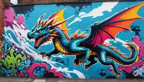 painted dragon,graffiti art,charizard,digbeth,wyvern,fire breathing dragon,Conceptual Art,Graffiti Art,Graffiti Art 07