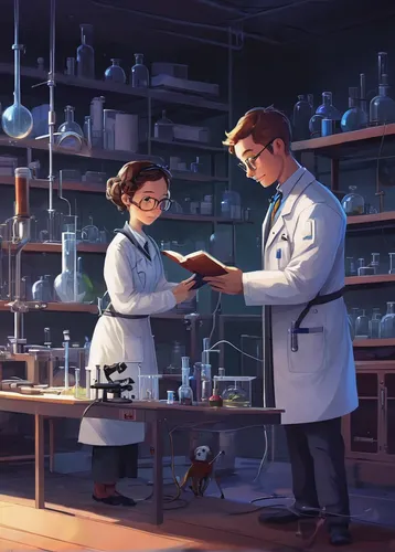 Create a heartwarming story about a scientist and their beloved lab assistant.,chemical laboratory,chemist,natural scientists,laboratory information,pharmacy,laboratory,laboratory flask,apothecary,rea