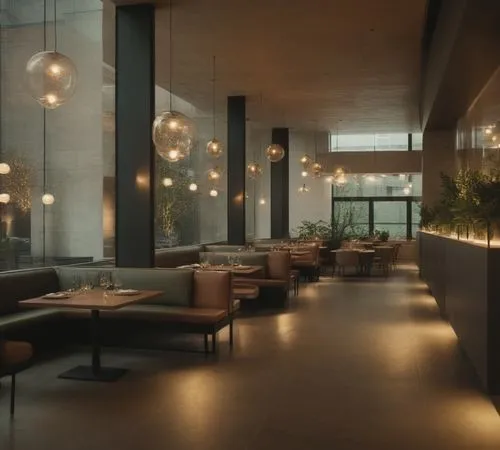 Modern and clean restaurant building. 
Hill forest. ,this is the restaurant at night with the lights on,blythswood,andaz,jalouse,fesci,sathorn,fine dining restaurant,Photography,General,Cinematic