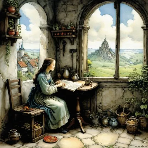 girl at the computer,girl studying,hildebrandt,strudwick,gutenberg,scholar,Illustration,Paper based,Paper Based 29