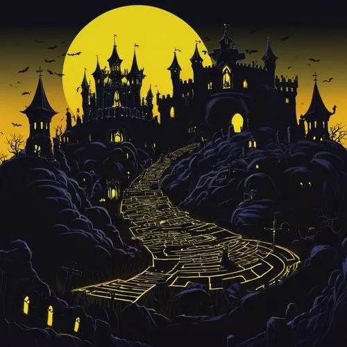 halloween background,halloween wallpaper,halloween border,halloween illustration,halloween paper,witch's house,halloween poster,haunted castle,halloween borders,undermountain,darktown,halloween scene,woodring,ghost castle,cartoon video game background,undercity,castlevania,fantasy city,disenchantment,witch house,Illustration,Realistic Fantasy,Realistic Fantasy 37