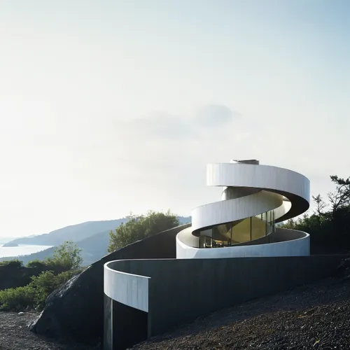 Hiroshi Nakamura, minimalist aesthetic, clean lines, uncluttered spaces, a focus on simplicity, a strong connection to the environment, the use of natural materials,dunes house,cubic house,modern arch