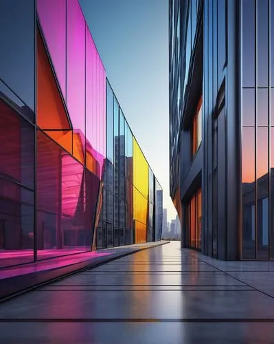 Modern architectural building, sleek lines, minimalist design, large glass windows, silver metal frame, reflective surface, urban cityscape, busy streets, concrete pavement, steel beams, industrial ma