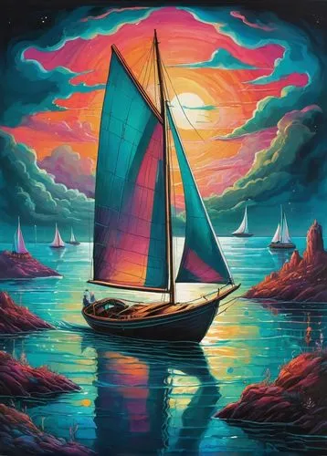 sailing boat,sailboat,sail boat,sailing,boat landscape,sailing boats,Illustration,Abstract Fantasy,Abstract Fantasy 07