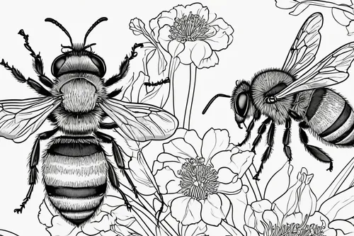 drawing bee,megachilidae,solitary bees,andrena cineraria,apis mellifera,two bees,honey bees,bees,illustration,wild bee,western honey bee,colletes,eastern wood-bee,bee,pollinator,drone bee,pollinate,hymenoptera,gray sandy bee,honeybees,Illustration,Black and White,Black and White 24