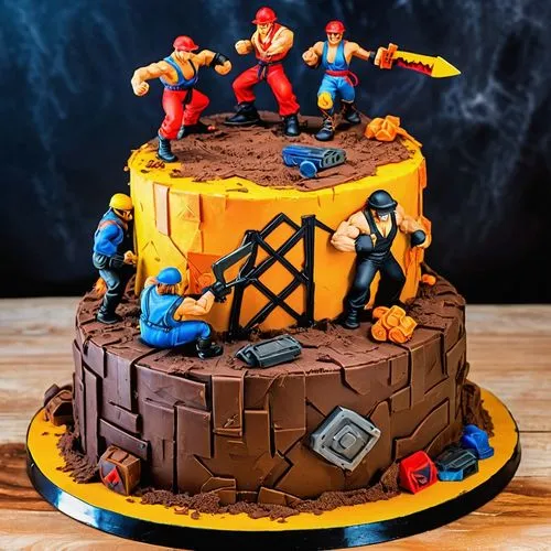 торт в виде строительной площадки,the large cake has many toy figures on it,birthday cake,torta,the cake,jli,a cake,nut cake,Conceptual Art,Fantasy,Fantasy 26