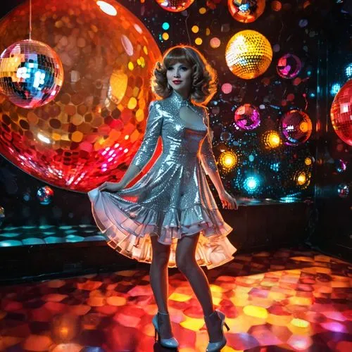 disco,disco ball,prism ball,mirror ball,mirrorball,pamyu,spaceland,dress doll,hologram,3d figure,artist doll,kusama,crystal ball-photography,kimbra,barbarella,christmas figure,retro christmas girl,kyary,doll kitchen,3d render,Illustration,Realistic Fantasy,Realistic Fantasy 38