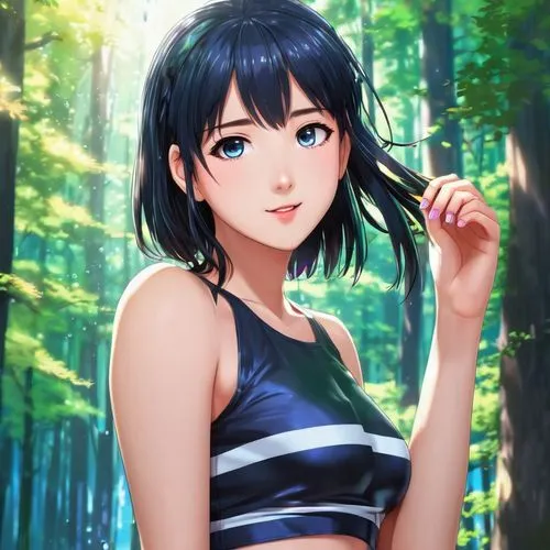 (20 year old girl:1.2) The main focus of the image is a 20 year old young girl in a forest at nighttime. The girl european and has long, black hair falling past her shoulders and a neutral expression,