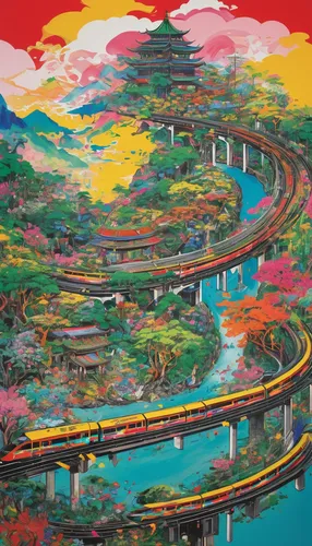 japan landscape,rainbow bridge,kyoto,arashiyama,japan,shirakami-sanchi,mountain highway,scenic bridge,expressway,japan pattern,japanese art,mountain road,roads,winding roads,racing road,oriental painting,yamada's rice fields,shinkansen,road dolphin,shizuoka prefecture,Conceptual Art,Graffiti Art,Graffiti Art 06