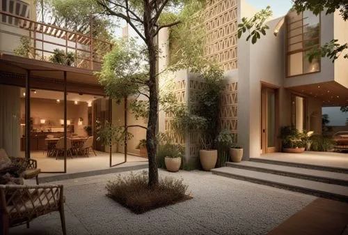 an empty patio in a luxury home that has trees and plants growing on the concrete floor,garden design sydney,landscape design sydney,amanresorts,masdar,riad,landscape designers sydney,Photography,Gene