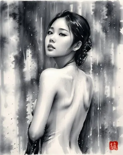 rainswept,in the rain,huong,jianfeng,vietnamese woman,digital painting,xiaofei,oriental girl,phuong,quyen,light rain,asian woman,japanese woman,han thom,silver rain,thuy,hoshihananomia,rain shower,huynh,rainy,Illustration,Paper based,Paper Based 30