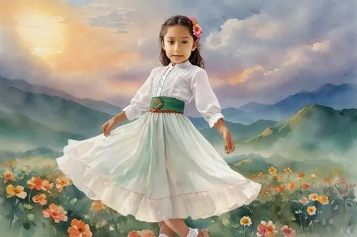 little girl in wind,girl picking flowers,girl in flowers,mystical portrait of a girl,flower girl,little girl dresses,hanbok,girl in a long dress,lilly of the valley,sound of music,girl praying,little girl twirling,girl in the garden,country dress,little girl fairy,fantasy picture,the little girl,girl with cloth,girl with tree,little girl in pink dress,Digital Art,Watercolor