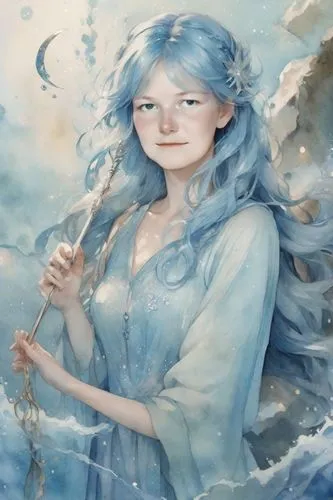 the snow queen,ice queen,winterblueher,undine,white rose snow queen,karou,lyria,amalthea,galadriel,ice princess,blue enchantress,margaery,frosta,amphitrite,sigyn,fairie,margairaz,fae,faerie,faery,Digital Art,Watercolor